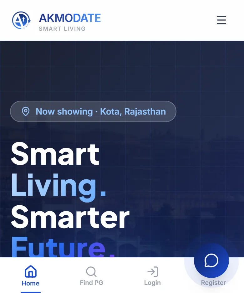 Akmodate website on a phone, mobile view