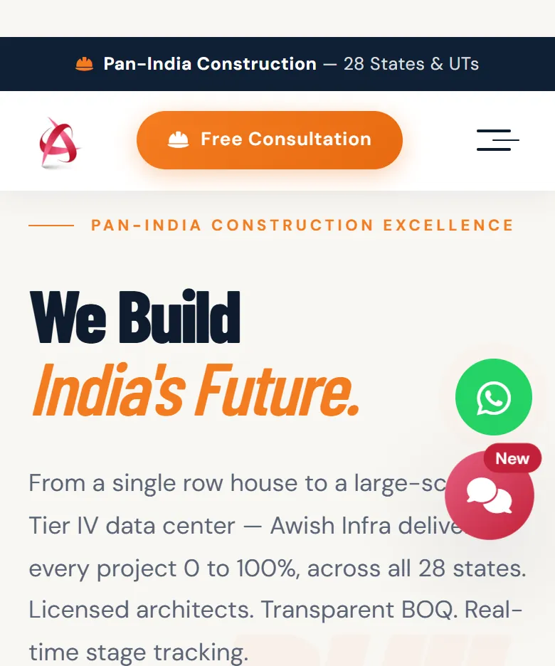 Awish Infra website on a phone, mobile view
