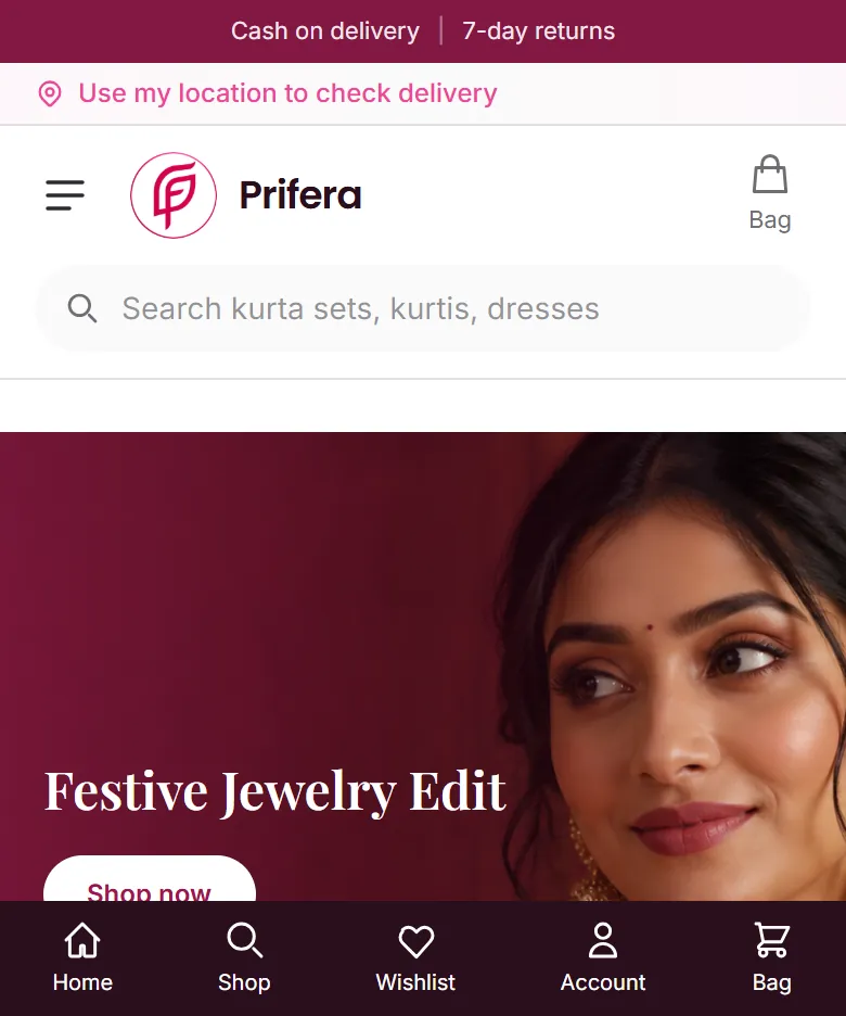 Prifera website on a phone, mobile view