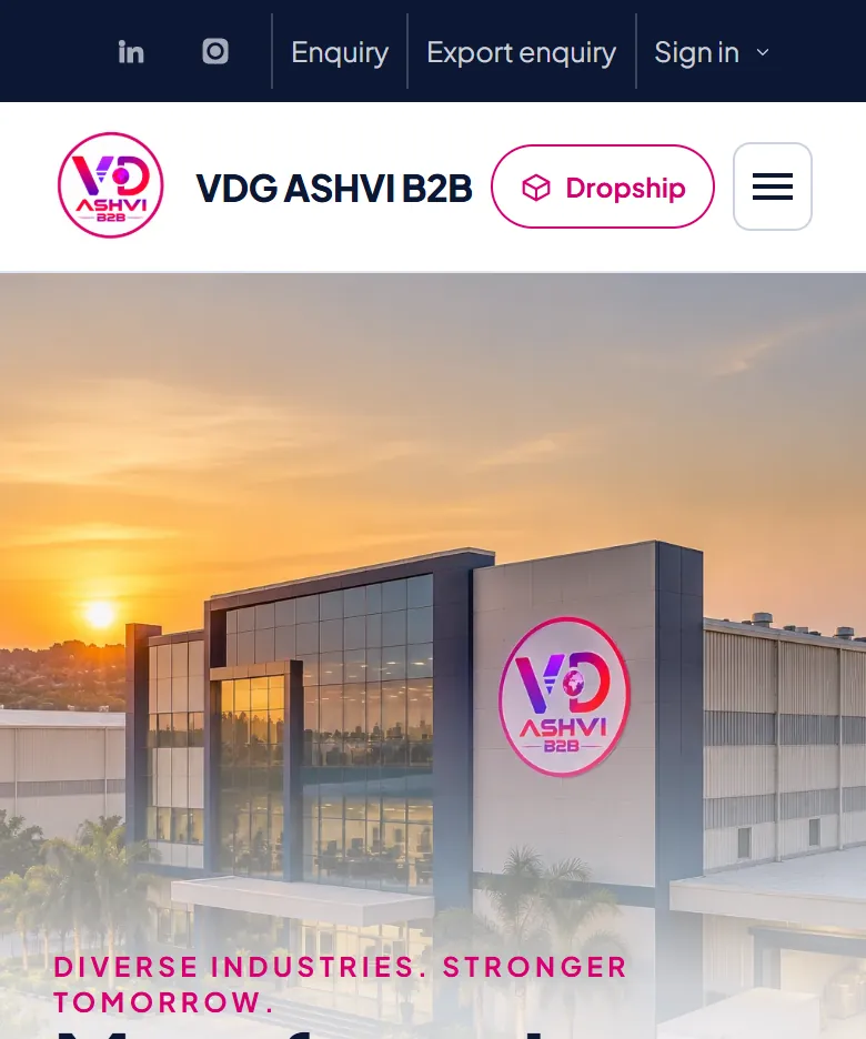 VDG Ashvi B2B website on a phone, mobile view