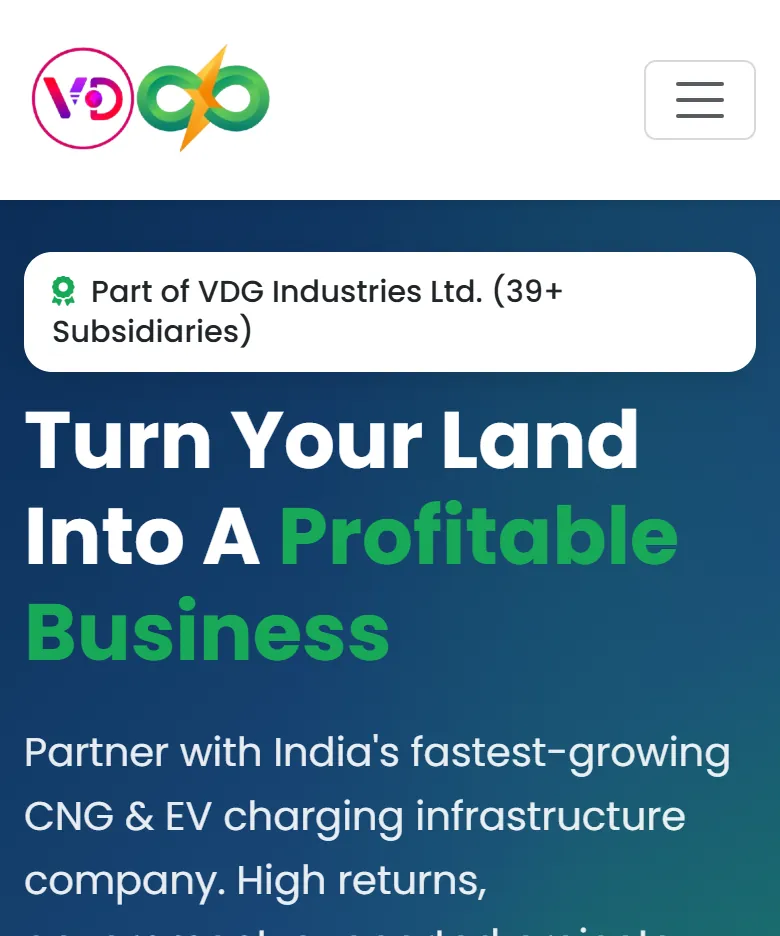 VDG CNG & EV website on a phone, mobile view